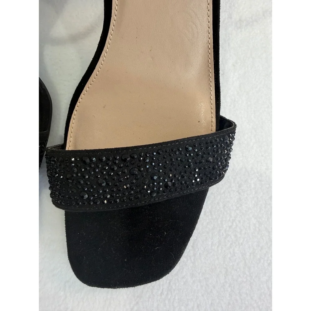 Kelly & Katie Block Heel Sandals SZ 10 Black Rhinestone Ankle Strap Formal Party